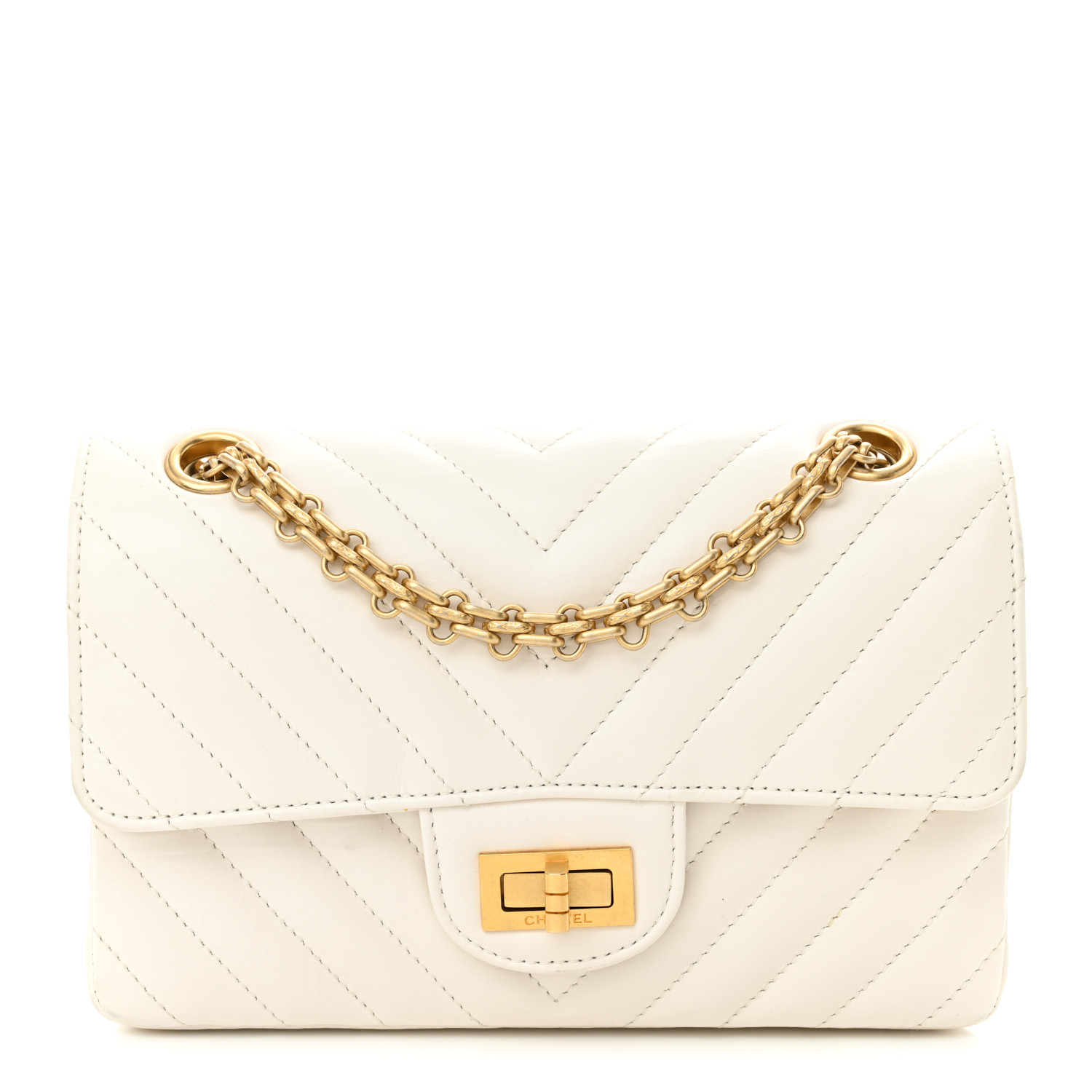 Aged Calfskin Chevron Quilted 2.55 Reissue Mini Flap White