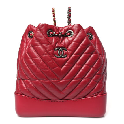 Aged Calfskin Chevron Quilted Small Gabrielle Backpack Dark Pink