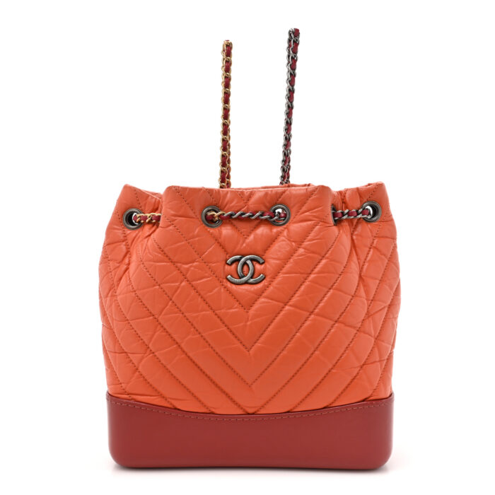 Aged Calfskin Chevron Quilted Small Gabrielle Backpack Dark Red Orange - Image 1