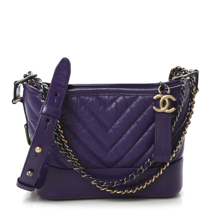 Aged Calfskin Chevron Quilted Small Gabrielle Hobo Purple - Image 1