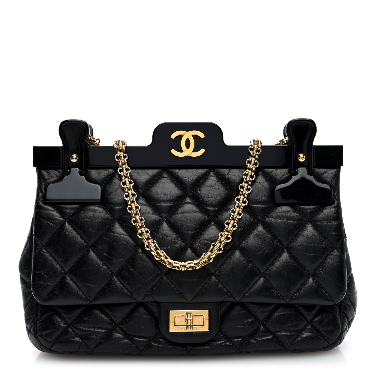 Aged Calfskin Quilted 2.55 Reissue 225 Hanger Flap Black