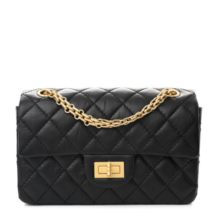Aged Calfskin Quilted 2.55 Reissue Mini Flap Black