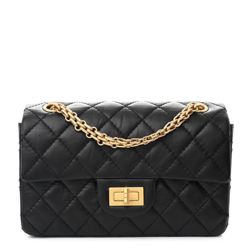 Aged Calfskin Quilted 2.55 Reissue Mini Flap Black