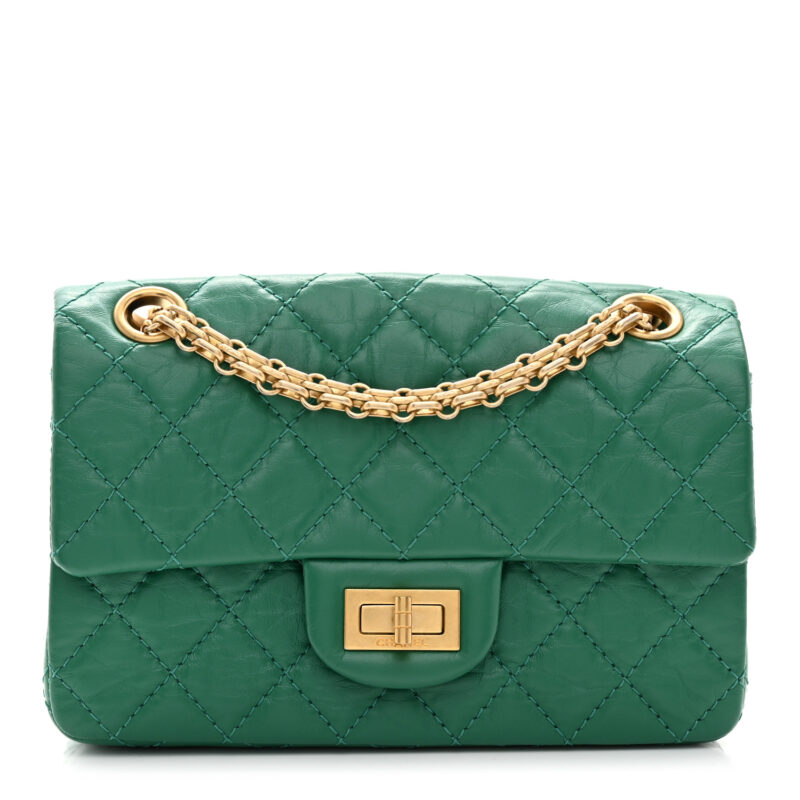 Aged Calfskin Quilted 2.55 Reissue Mini Flap Green