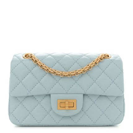 Aged Calfskin Quilted 2.55 Reissue Mini Flap Light Blue