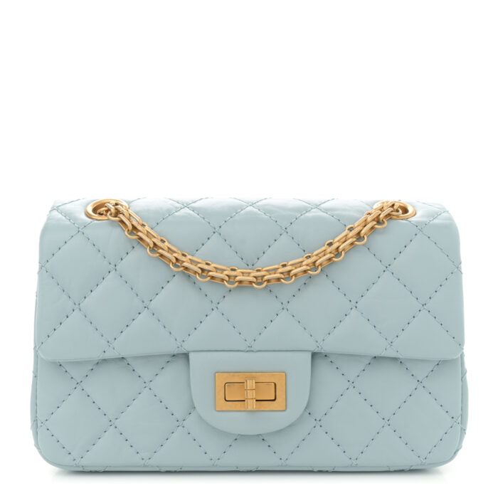 Aged Calfskin Quilted 2.55 Reissue Mini Flap Light Blue
