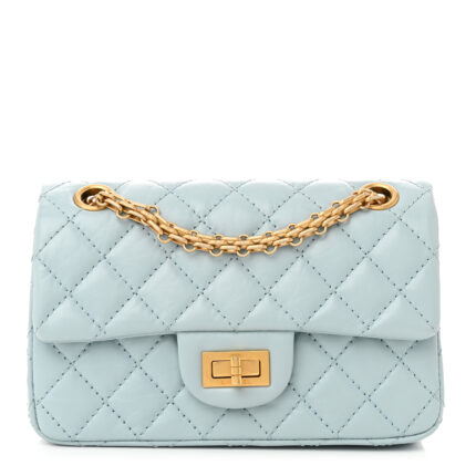 Aged Calfskin Quilted 2.55 Reissue Mini Flap Light Blue