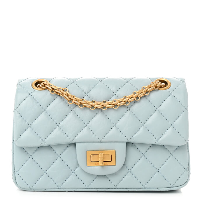 Aged Calfskin Quilted 2.55 Reissue Mini Flap Light Blue