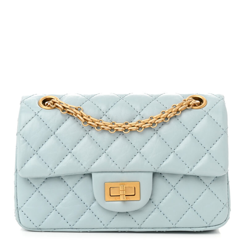 Aged Calfskin Quilted 2.55 Reissue Mini Flap Light Blue
