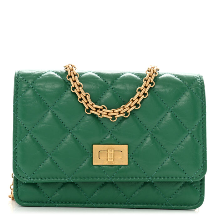 Aged Calfskin Quilted Mini Reissue Wallet On Chain WOC Green - Image 1