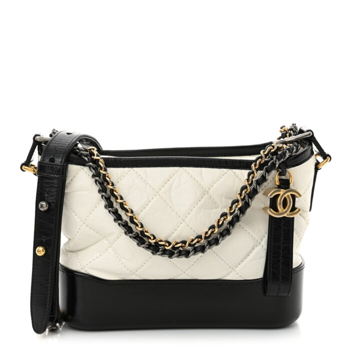 Aged Calfskin Quilted Small Gabrielle Hobo Black White - Image 1