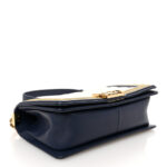 Calfskin Chevron Quilted Braided Medium Boy Flap White Navy - Image 10