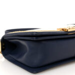 Calfskin Chevron Quilted Braided Medium Boy Flap White Navy - Image 9