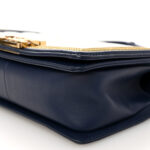 Calfskin Chevron Quilted Braided Medium Boy Flap White Navy - Image 5