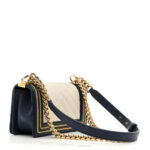 Calfskin Chevron Quilted Braided Small Boy Flap White Navy - Image 3