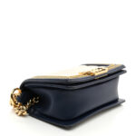 Calfskin Chevron Quilted Braided Small Boy Flap White Navy - Image 4