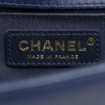 Calfskin Chevron Quilted Braided Small Boy Flap White Navy - Image 7