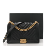 Calfskin Chevron Quilted New Medium Boy Flap Black - Image 3