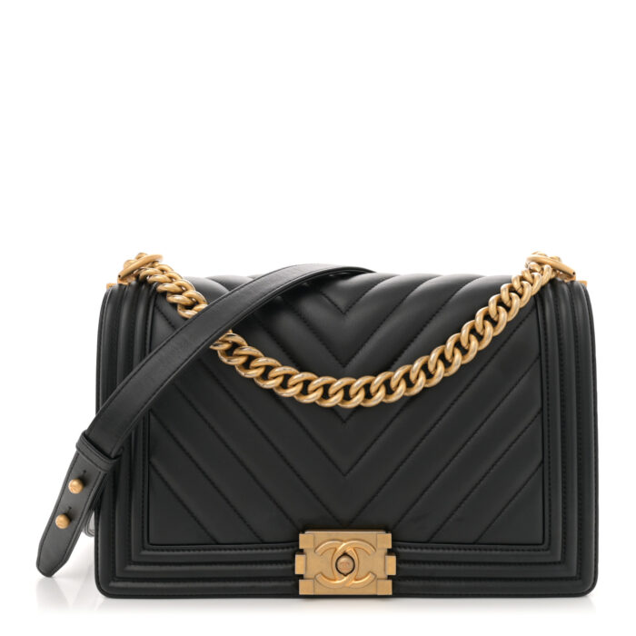 Calfskin Chevron Quilted New Medium Boy Flap Black - Image 1
