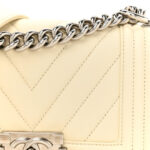 Calfskin Chevron Quilted Small Boy Flap White - Image 6