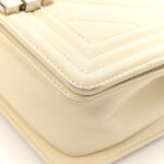 Calfskin Chevron Quilted Small Boy Flap White - Image 12
