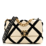 Calfskin Crochet Medium Chanel 19 Flap White Black