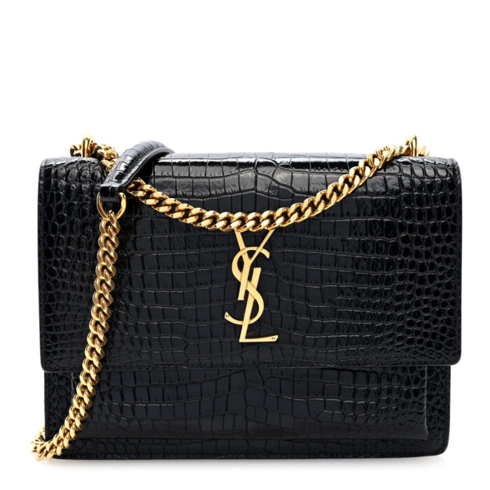 Calfskin Crocodile Embossed Medium Monogram Sunset Black - Image 1