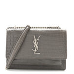 Calfskin Crocodile Embossed Monogram Sunset Chain Wallet Fog - Image 3