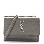 Calfskin Crocodile Embossed Monogram Sunset Chain Wallet Fog