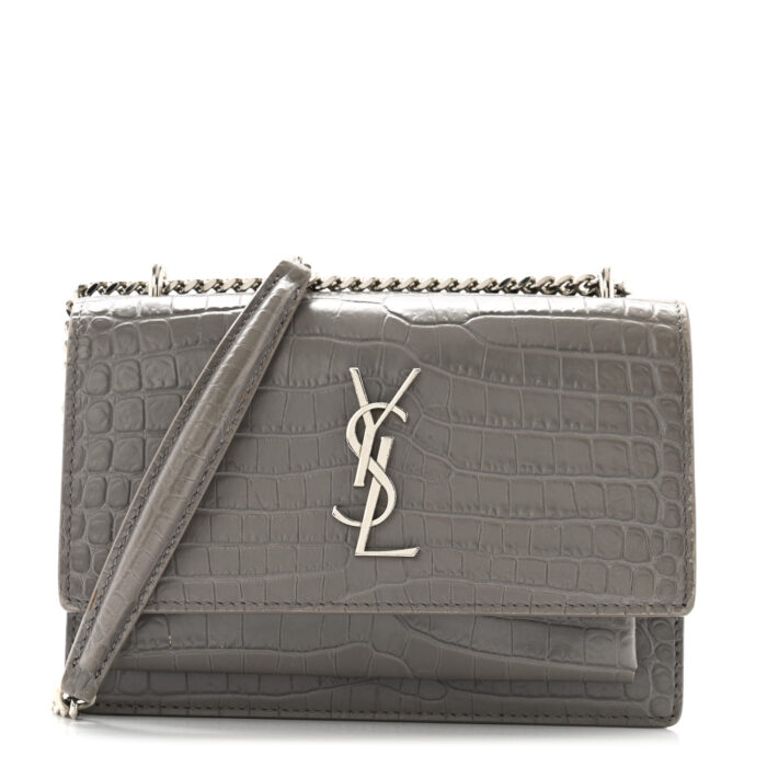 Calfskin Crocodile Embossed Monogram Sunset Chain Wallet Fog - Image 1