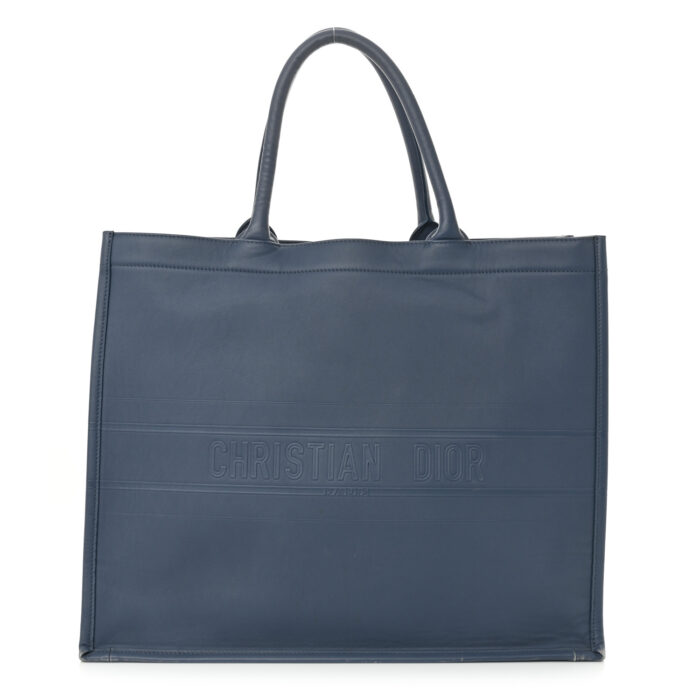 Calfskin Embossed Large Book Tote Blue - Image 1