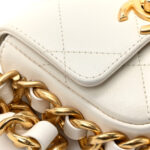 Calfskin Quilted Mini Framing Chain Bag White - Image 11