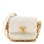 Calfskin Quilted Mini Framing Chain Bag White