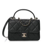 Calfskin Quilted Small Top Handle Flap Black - Image 10