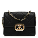 Calfskin Strass Quilted Mini Flap Black - Image 10