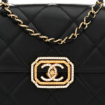 Calfskin Strass Quilted Mini Flap Black - Image 6