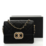 Calfskin Strass Quilted Mini Flap Black - Image 9