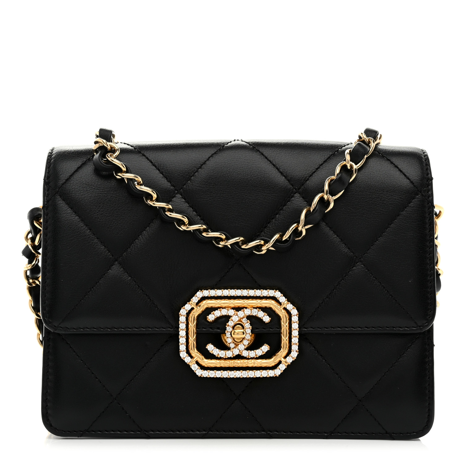 Calfskin Strass Quilted Mini Flap Black11 Calfskin Strass Quilted Mini Flap Black - Image 1