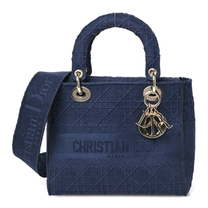 Canvas Embroidered Cannage Medium Lady D-Lite Navy - Image 1
