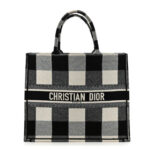 Canvas Embroidered Checkered Book Tote Black White - Image 13