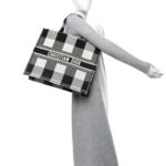 Canvas Embroidered Checkered Book Tote Black White - Image 2