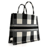 Canvas Embroidered Checkered Book Tote Black White - Image 3