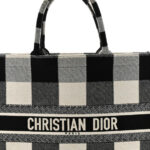 Canvas Embroidered Checkered Book Tote Black White - Image 8