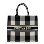 Canvas Embroidered Checkered Book Tote Black White