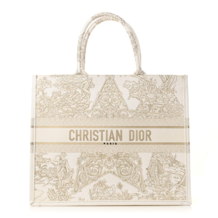 Canvas Embroidered Large Around The World Book Tote Gold - Image 1