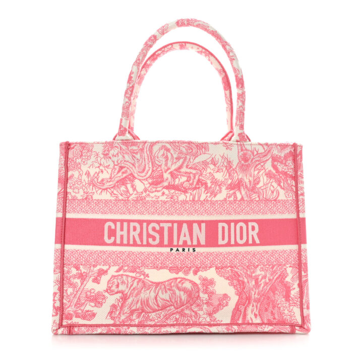 Canvas Embroidered Medium Dioriviera Toile De Jouy Book Tote Peony Pink - Image 1