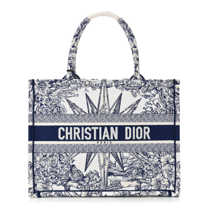 Canvas Embroidered Medium Reve d'Infini Book Tote Blue - Image 1