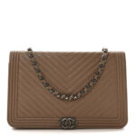 Caviar Chevron Quilted Boy Wallet On Chain WOC Dark Beige - Image 9