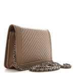Caviar Chevron Quilted Boy Wallet On Chain WOC Dark Beige - Image 10