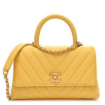 Caviar Chevron Quilted Mini Coco Handle Flap Yellow - Image 10